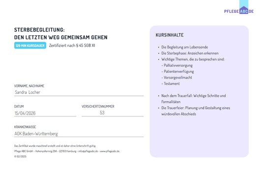 Kurs zur Sterbebegleitung Sandra Locher
