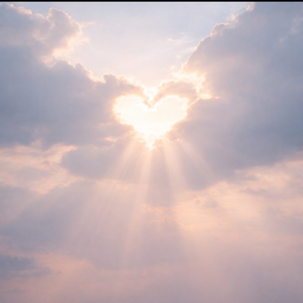 Das Bild zeigt ein Herz in den Wolken durch das die Sonnenstrahlen scheinen - es symbolisiert die Hoffnung - Sandra Locher begleitet Marina auf ihrem schweren Weg als Trauerbegleiterin